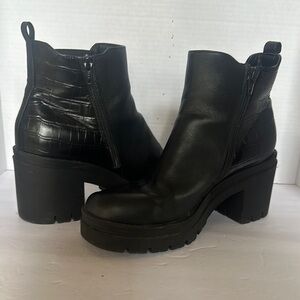 Sun + Stone Veronika Black Faux Leather Lug Chelsea boots